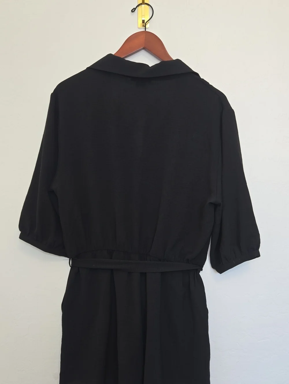 Fraiche By J Balloon Sleeve Tie Front Romper Black Belted Casual Size L NWT